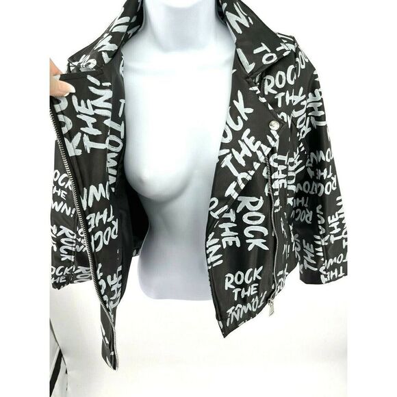 Disney D-Signed Girls Large Black Moto Faux Leather Jacket Rock the Town - Picture 4 of 11